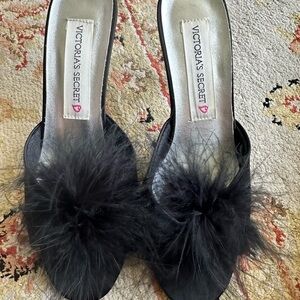 Victoria's Secret Black Maribou Feathered Women's Slippers/Mules Vintage NWOB